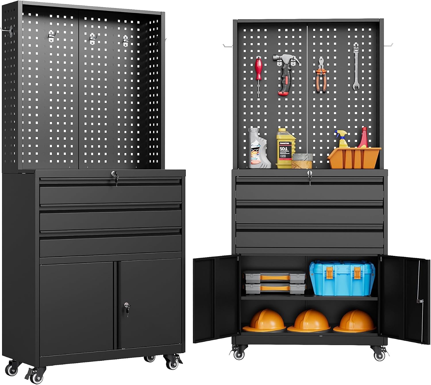 Workshop Tools Shelf - 71x31,5x15,8 inch Zwarte Rolbare Metalen Opbergkast