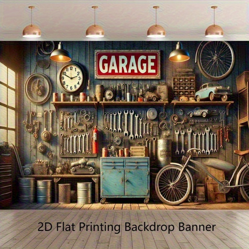 Workshop Tools Wallpaper - Industriële garage achtergrondbanner behang print polyester