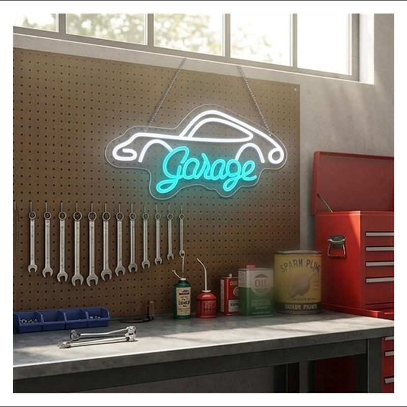 Garage Neon Sign LED-licht dim - Workshop Tools Wallpaper recensie en prijs