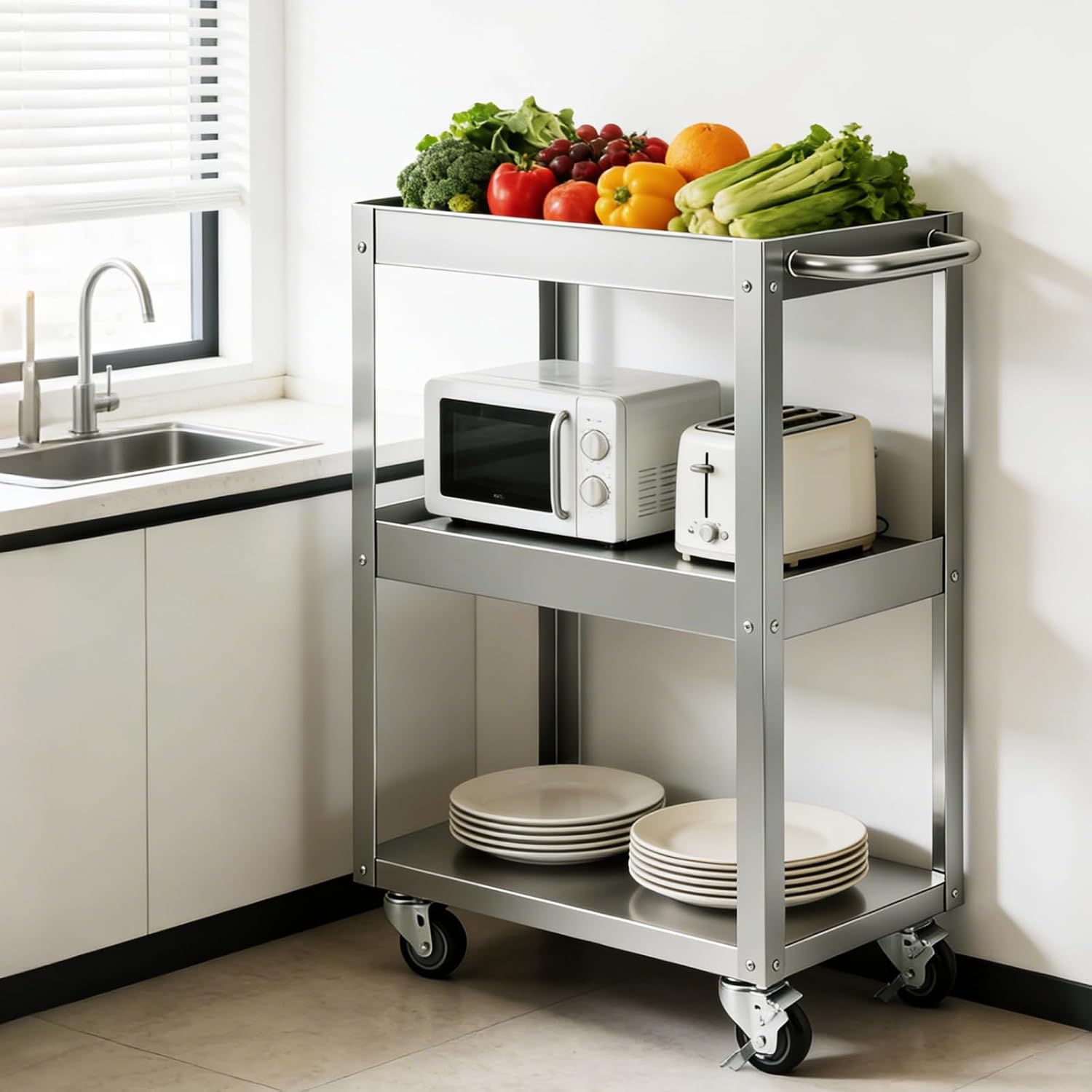 3-laags roestvrijstalen rolwag - Workshop Tools Shelf recensie en prijs